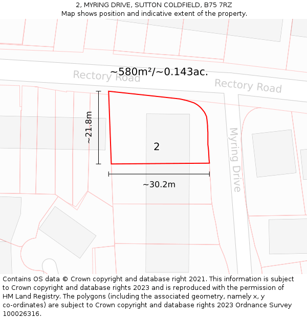 2, MYRING DRIVE, SUTTON COLDFIELD, B75 7RZ: Plot and title map