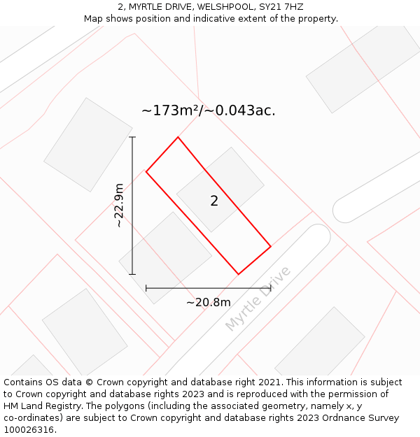 2, MYRTLE DRIVE, WELSHPOOL, SY21 7HZ: Plot and title map