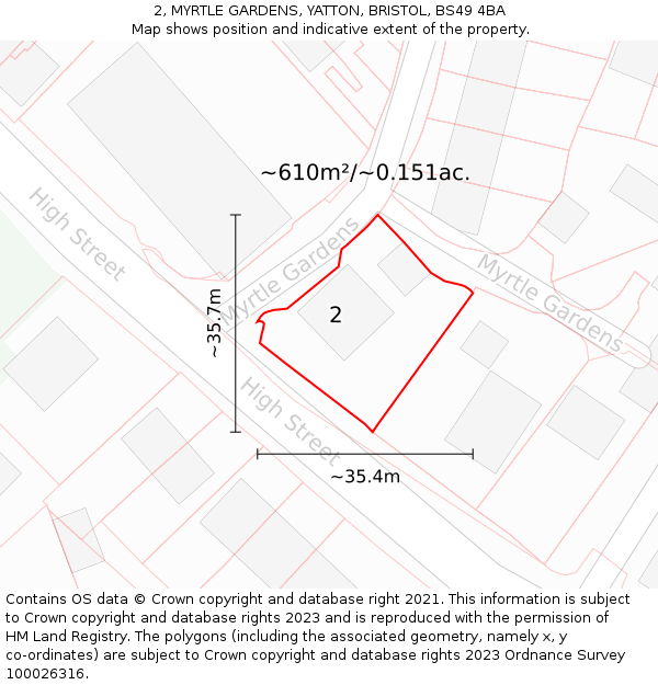 2, MYRTLE GARDENS, YATTON, BRISTOL, BS49 4BA: Plot and title map