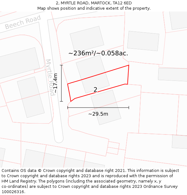 2, MYRTLE ROAD, MARTOCK, TA12 6ED: Plot and title map