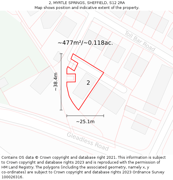 2, MYRTLE SPRINGS, SHEFFIELD, S12 2RA: Plot and title map