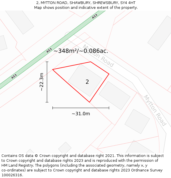 2, MYTTON ROAD, SHAWBURY, SHREWSBURY, SY4 4HT: Plot and title map