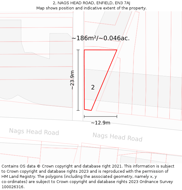 2, NAGS HEAD ROAD, ENFIELD, EN3 7AJ: Plot and title map