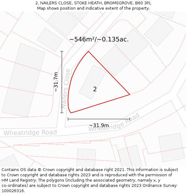 2, NAILERS CLOSE, STOKE HEATH, BROMSGROVE, B60 3PL: Plot and title map