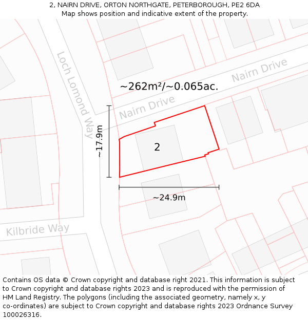2, NAIRN DRIVE, ORTON NORTHGATE, PETERBOROUGH, PE2 6DA: Plot and title map
