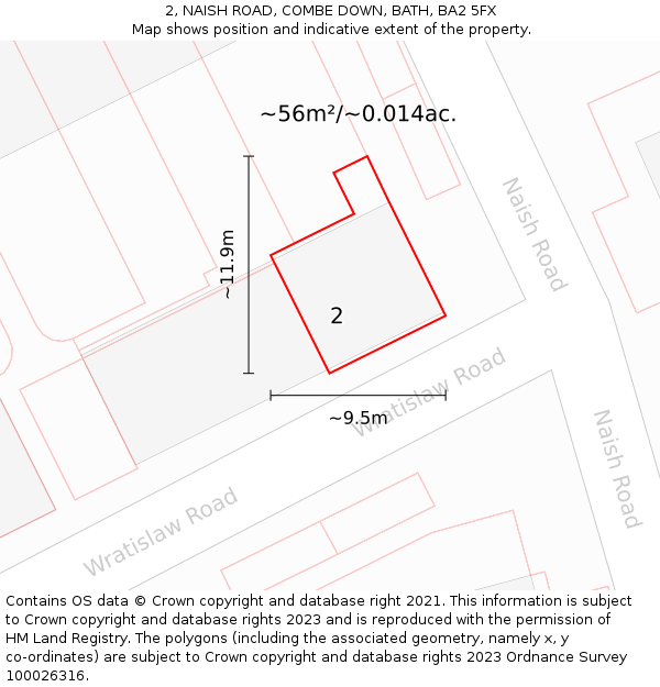 2, NAISH ROAD, COMBE DOWN, BATH, BA2 5FX: Plot and title map