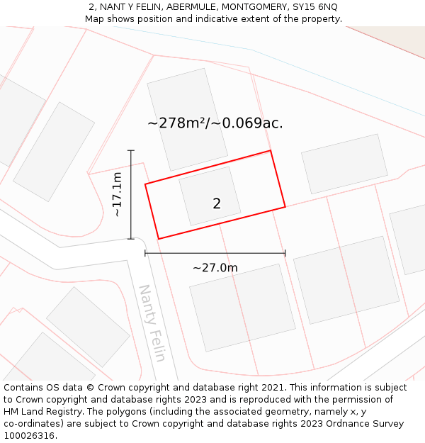 2, NANT Y FELIN, ABERMULE, MONTGOMERY, SY15 6NQ: Plot and title map