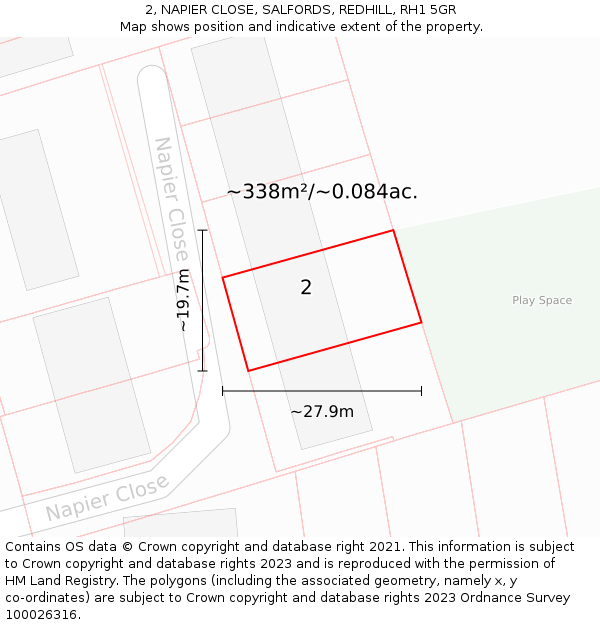 2, NAPIER CLOSE, SALFORDS, REDHILL, RH1 5GR: Plot and title map