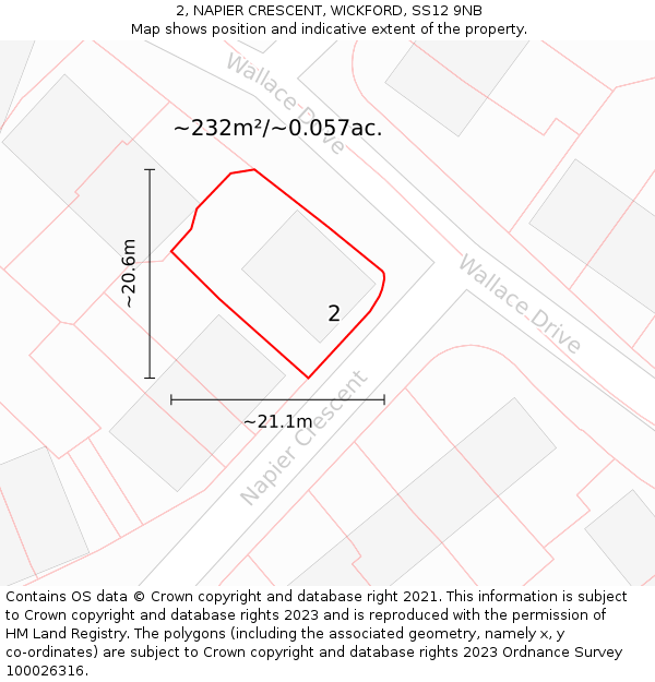 2, NAPIER CRESCENT, WICKFORD, SS12 9NB: Plot and title map