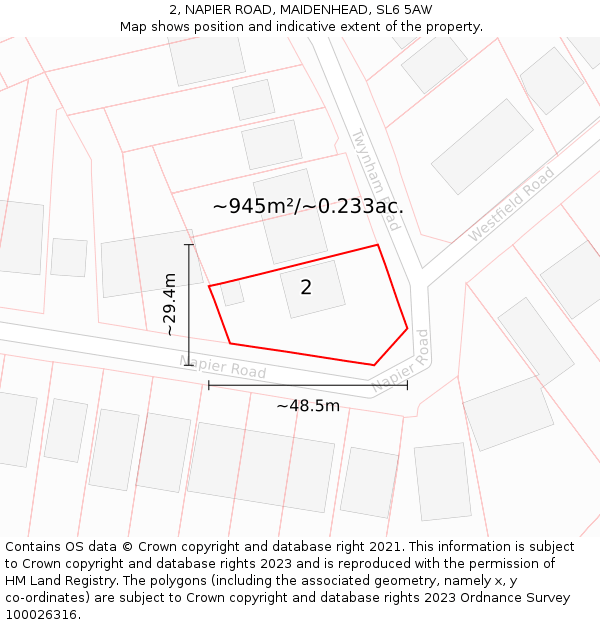 2, NAPIER ROAD, MAIDENHEAD, SL6 5AW: Plot and title map