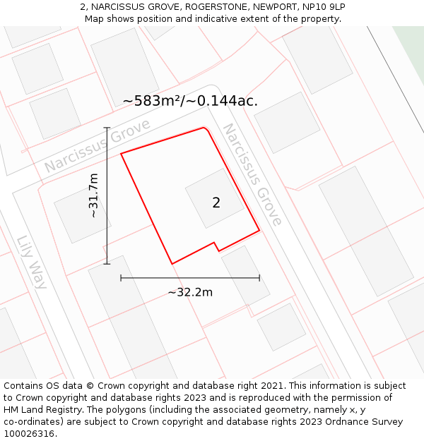 2, NARCISSUS GROVE, ROGERSTONE, NEWPORT, NP10 9LP: Plot and title map
