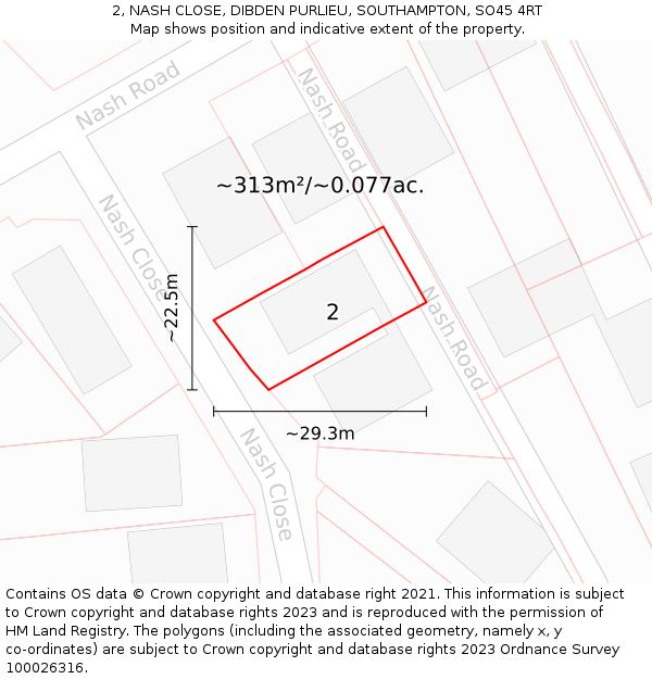 2, NASH CLOSE, DIBDEN PURLIEU, SOUTHAMPTON, SO45 4RT: Plot and title map
