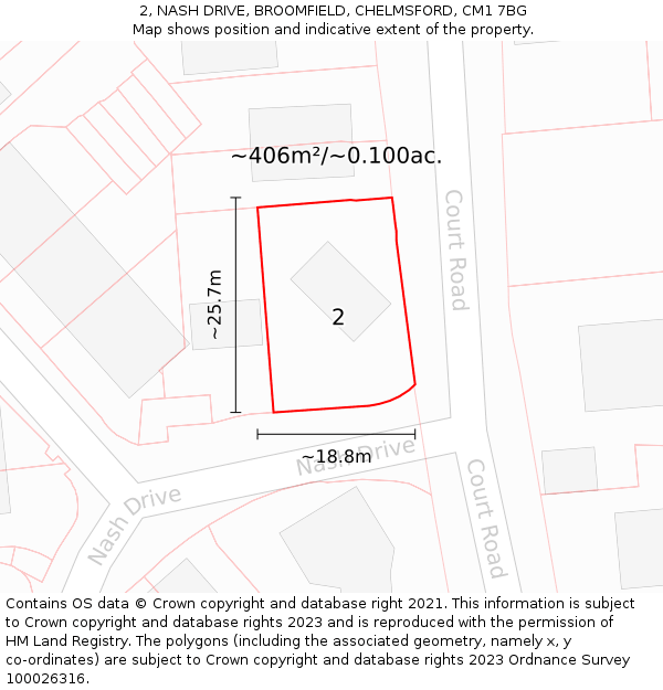 2, NASH DRIVE, BROOMFIELD, CHELMSFORD, CM1 7BG: Plot and title map