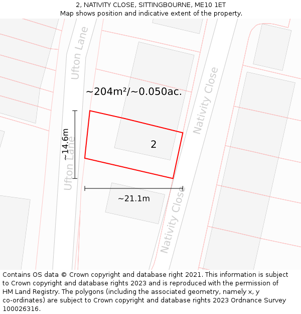 2, NATIVITY CLOSE, SITTINGBOURNE, ME10 1ET: Plot and title map