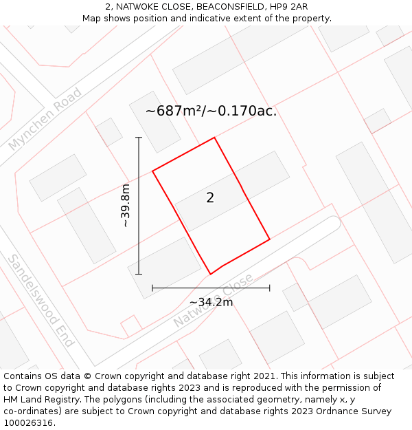 2, NATWOKE CLOSE, BEACONSFIELD, HP9 2AR: Plot and title map
