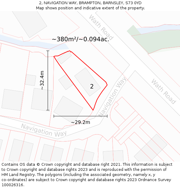 2, NAVIGATION WAY, BRAMPTON, BARNSLEY, S73 0YD: Plot and title map