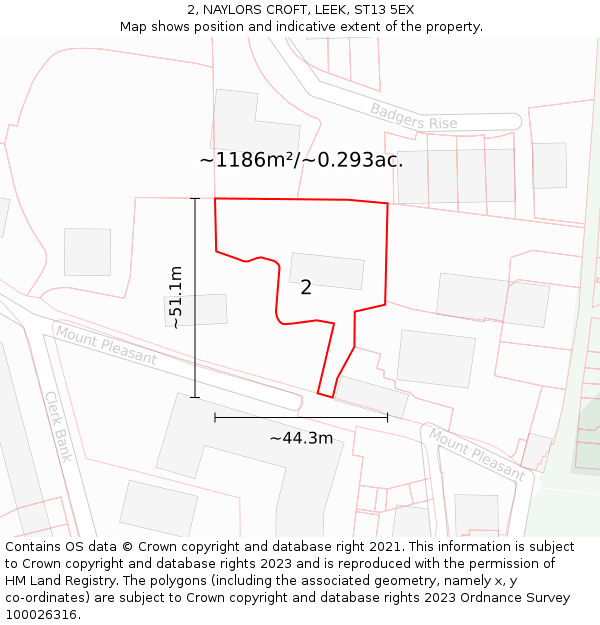 2, NAYLORS CROFT, LEEK, ST13 5EX: Plot and title map