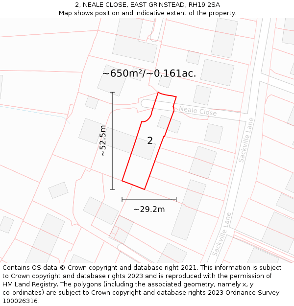 2, NEALE CLOSE, EAST GRINSTEAD, RH19 2SA: Plot and title map