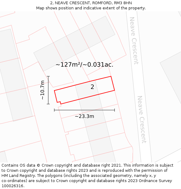 2, NEAVE CRESCENT, ROMFORD, RM3 8HN: Plot and title map
