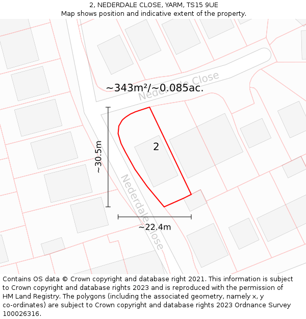 2, NEDERDALE CLOSE, YARM, TS15 9UE: Plot and title map
