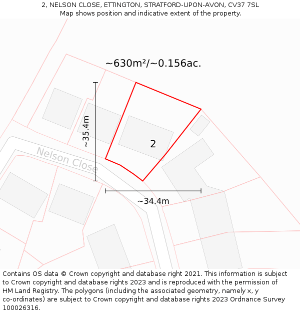 2, NELSON CLOSE, ETTINGTON, STRATFORD-UPON-AVON, CV37 7SL: Plot and title map