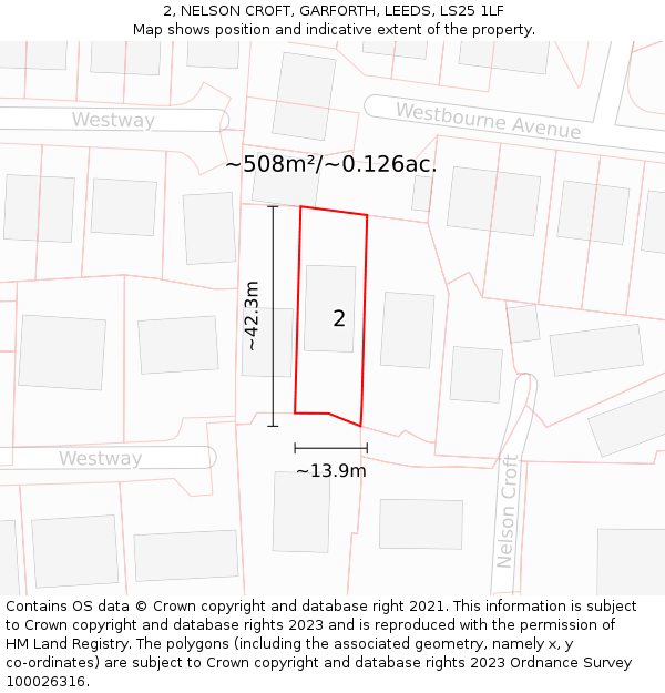 2, NELSON CROFT, GARFORTH, LEEDS, LS25 1LF: Plot and title map