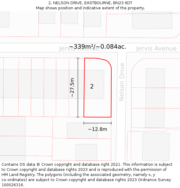 2, NELSON DRIVE, EASTBOURNE, BN23 6DT: Plot and title map
