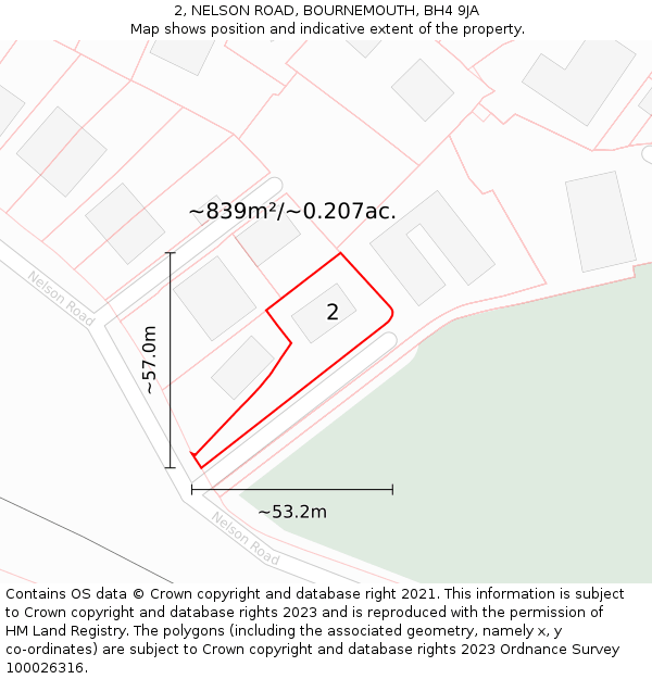 2, NELSON ROAD, BOURNEMOUTH, BH4 9JA: Plot and title map