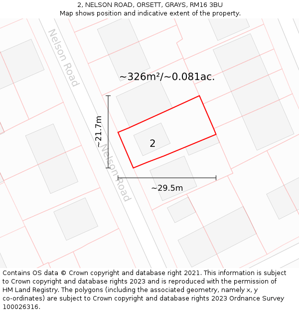2, NELSON ROAD, ORSETT, GRAYS, RM16 3BU: Plot and title map