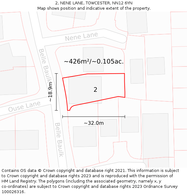 2, NENE LANE, TOWCESTER, NN12 6YN: Plot and title map