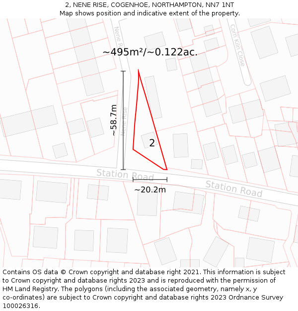 2, NENE RISE, COGENHOE, NORTHAMPTON, NN7 1NT: Plot and title map