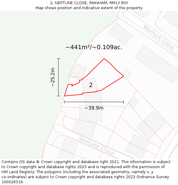 2, NEPTUNE CLOSE, RAINHAM, RM13 8SY: Plot and title map