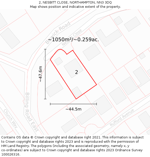 2, NESBITT CLOSE, NORTHAMPTON, NN3 3DQ: Plot and title map