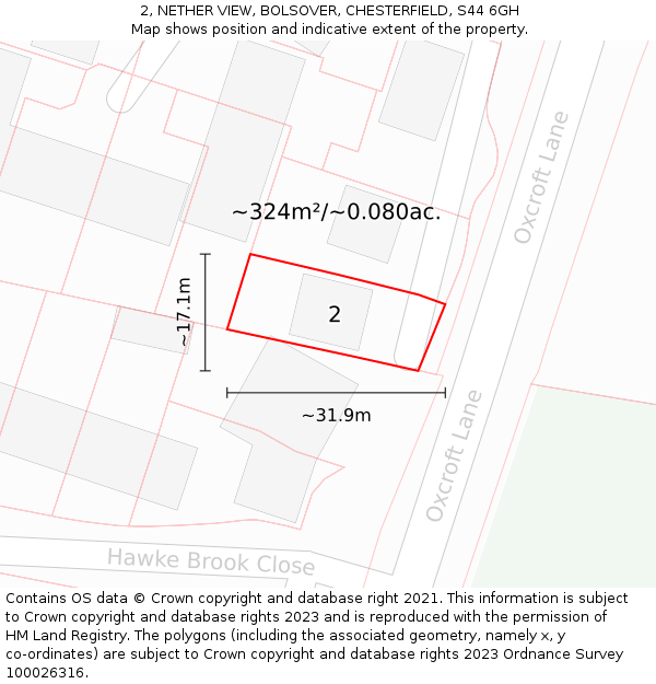 2, NETHER VIEW, BOLSOVER, CHESTERFIELD, S44 6GH: Plot and title map
