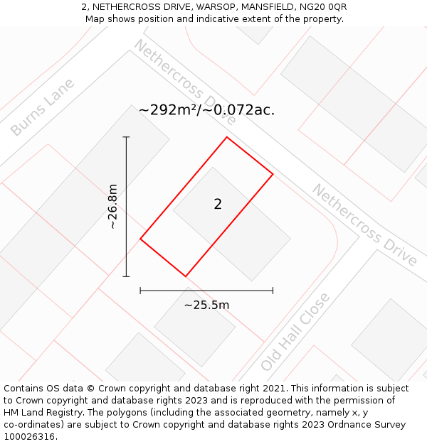 2, NETHERCROSS DRIVE, WARSOP, MANSFIELD, NG20 0QR: Plot and title map