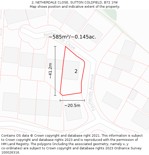 2, NETHERDALE CLOSE, SUTTON COLDFIELD, B72 1YW: Plot and title map