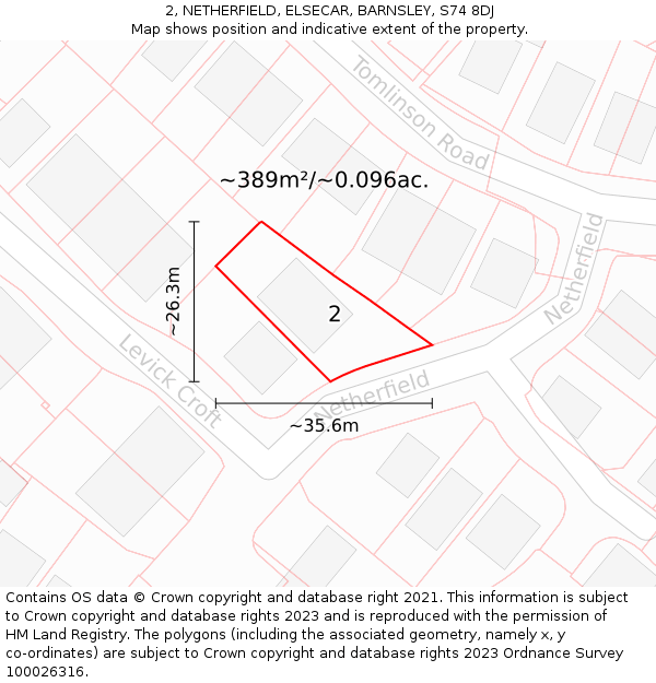2, NETHERFIELD, ELSECAR, BARNSLEY, S74 8DJ: Plot and title map