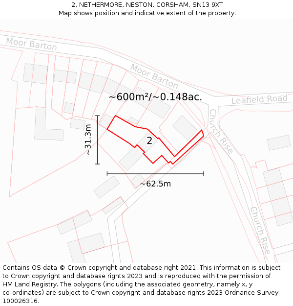 2, NETHERMORE, NESTON, CORSHAM, SN13 9XT: Plot and title map