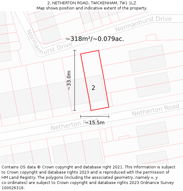 2, NETHERTON ROAD, TWICKENHAM, TW1 1LZ: Plot and title map