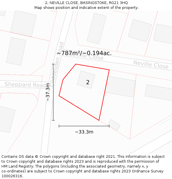 2, NEVILLE CLOSE, BASINGSTOKE, RG21 3HQ: Plot and title map