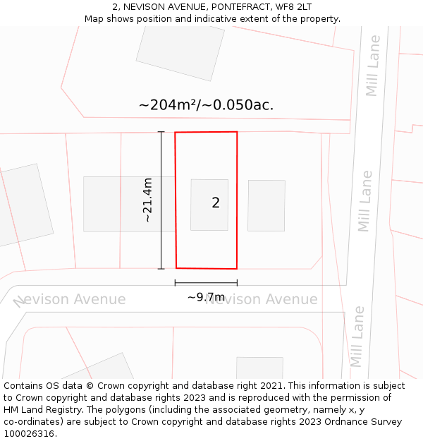 2, NEVISON AVENUE, PONTEFRACT, WF8 2LT: Plot and title map