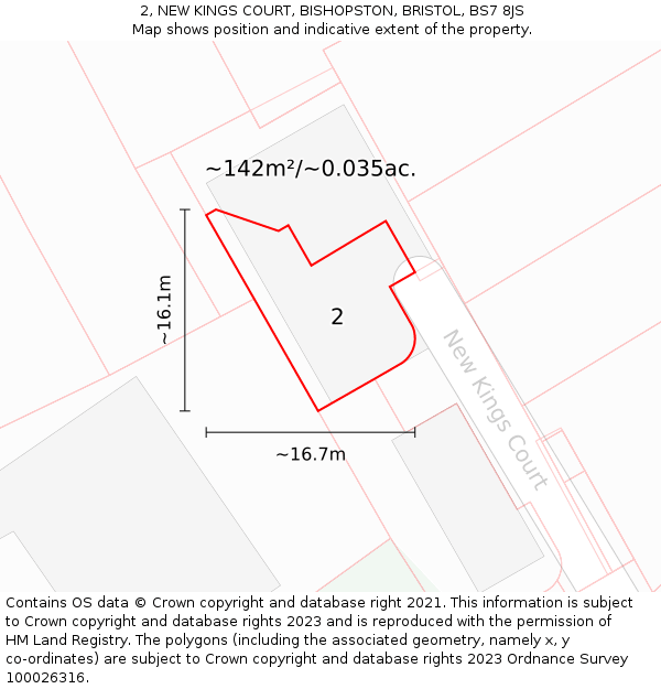2, NEW KINGS COURT, BISHOPSTON, BRISTOL, BS7 8JS: Plot and title map