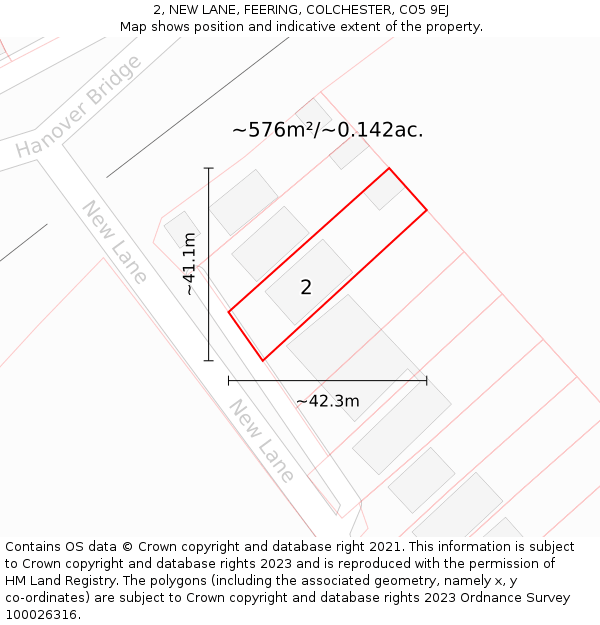2, NEW LANE, FEERING, COLCHESTER, CO5 9EJ: Plot and title map