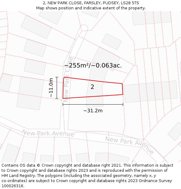 2, NEW PARK CLOSE, FARSLEY, PUDSEY, LS28 5TS: Plot and title map