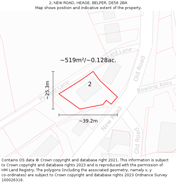 2, NEW ROAD, HEAGE, BELPER, DE56 2BA: Plot and title map