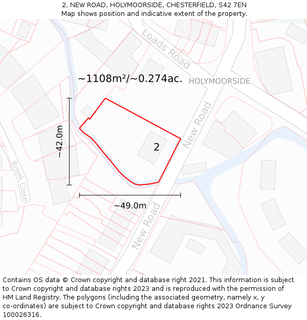 2, NEW ROAD, HOLYMOORSIDE, CHESTERFIELD, S42 7EN: Plot and title map