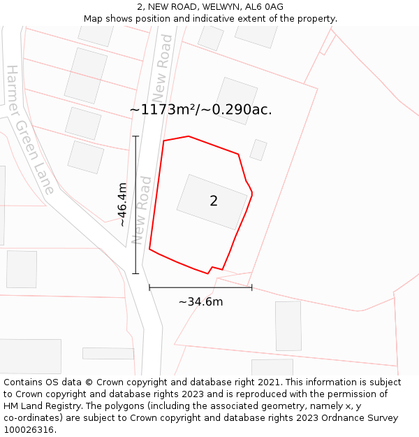 2, NEW ROAD, WELWYN, AL6 0AG: Plot and title map