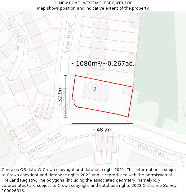 2, NEW ROAD, WEST MOLESEY, KT8 1QB: Plot and title map
