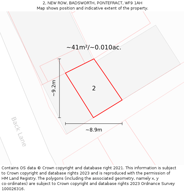 2, NEW ROW, BADSWORTH, PONTEFRACT, WF9 1AH: Plot and title map