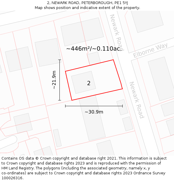 2, NEWARK ROAD, PETERBOROUGH, PE1 5YJ: Plot and title map